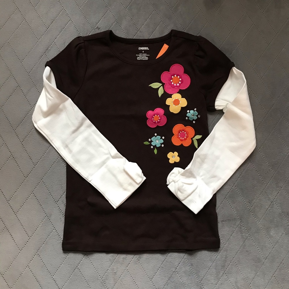NWT Gymboree Gem Flower Double Sleeve Tee Sz 6